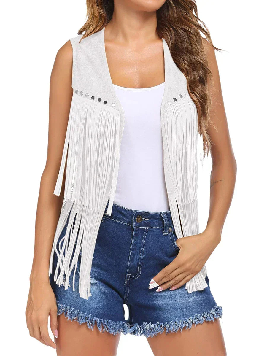 Fringe Suede Look Open Front Vest 11