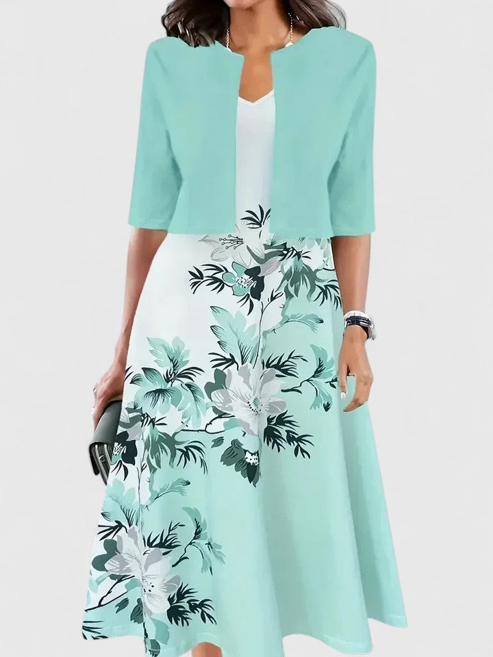V-Neck Floral Print Fit and Flare Midi Dress 8