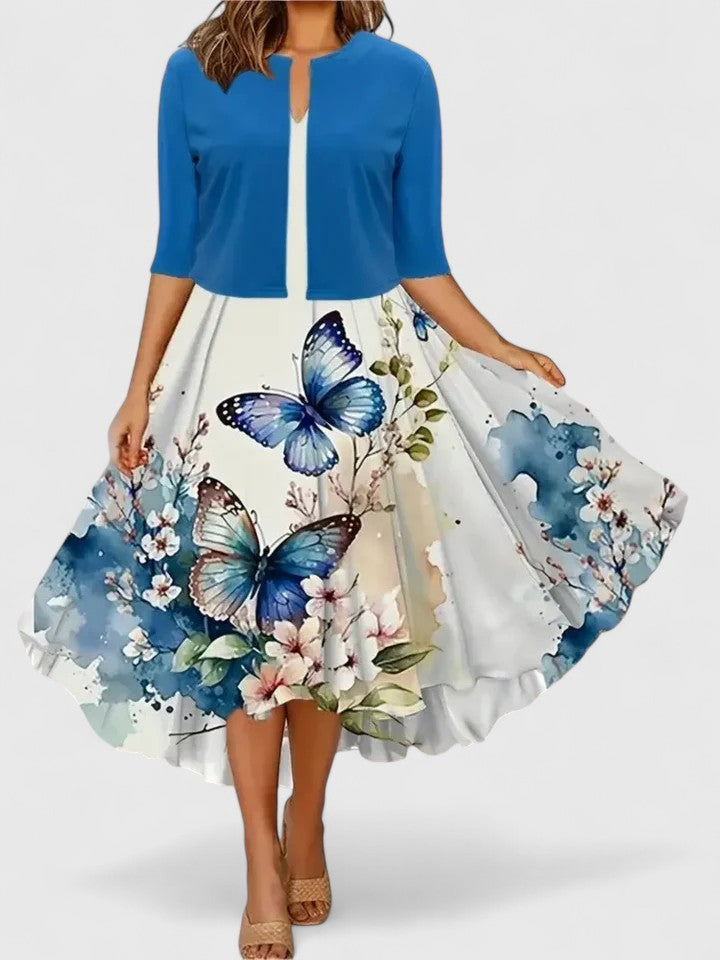 V-Neck Floral Print Fit and Flare Midi Dress 7