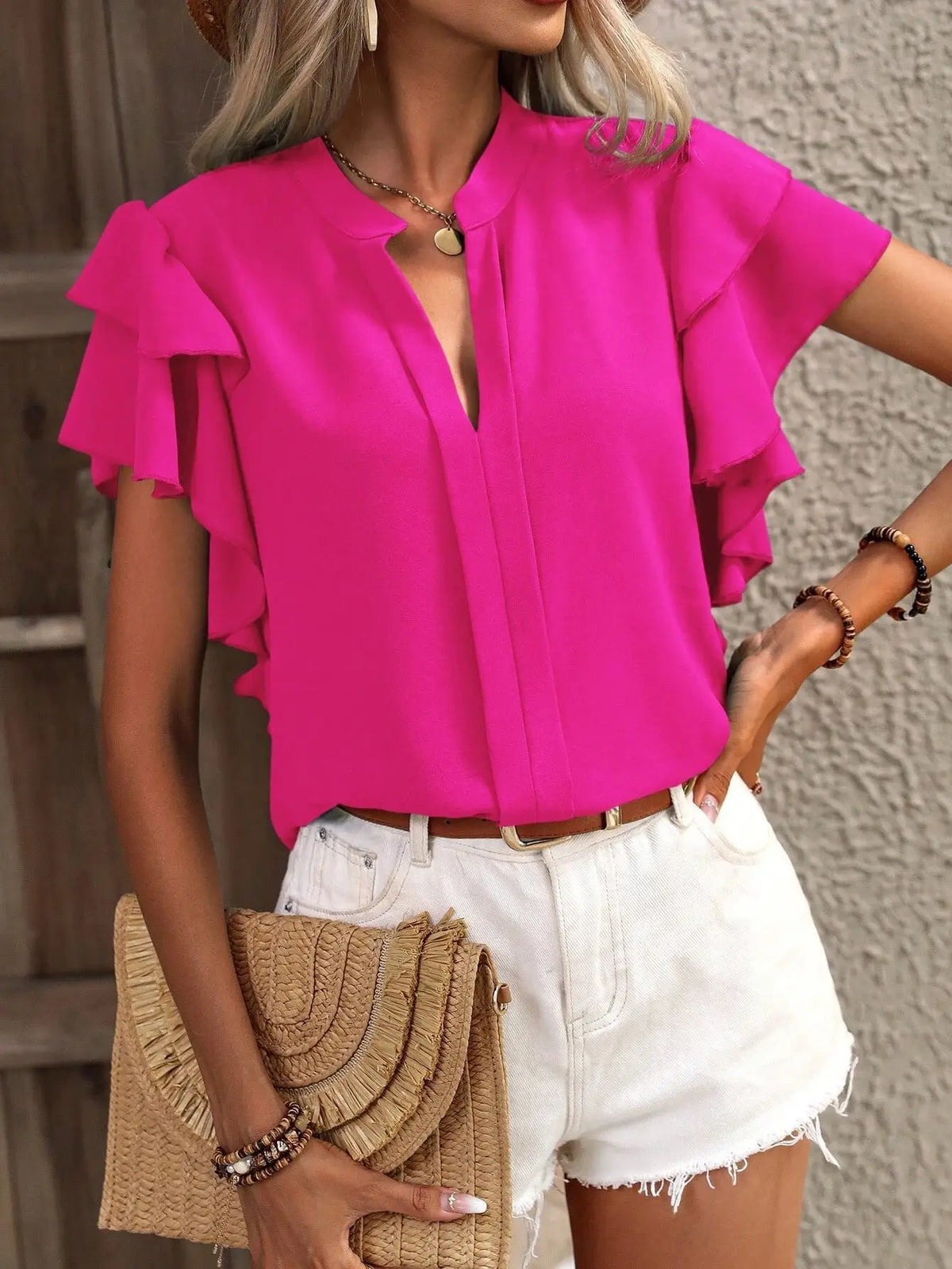 V-Neck Ruffle Flutter Sleeve Blouse 3