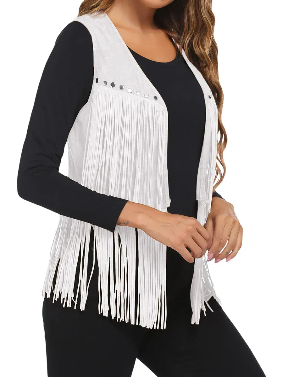 Fringe Suede Look Open Front Vest 13