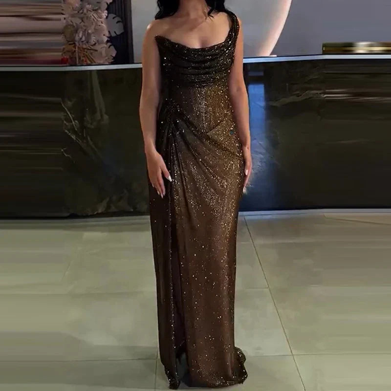Sequin Asymmetric Off Shoulder Maxi Dress - View 6