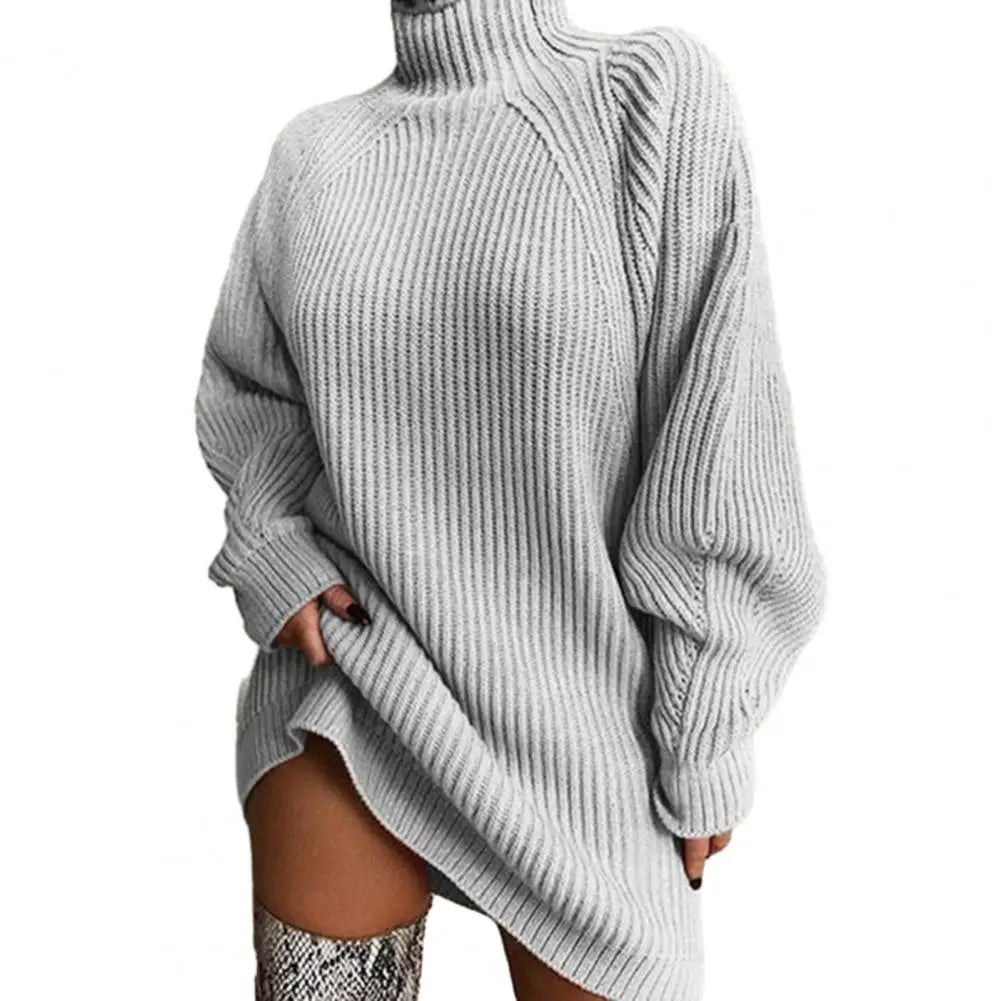 Turtleneck Long Sleeve Ribbed Sweater Dress 11