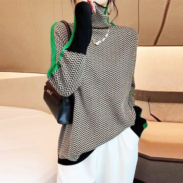Turtleneck Chevron Knit Sweater 4