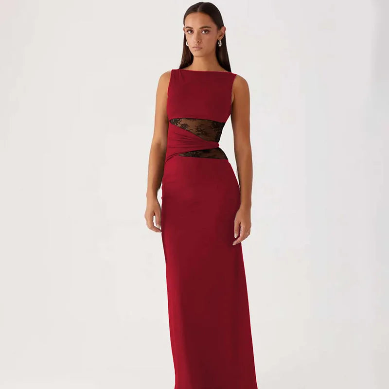 Sheer Lace O Neck Bodycon Long Tank Dress - View 6