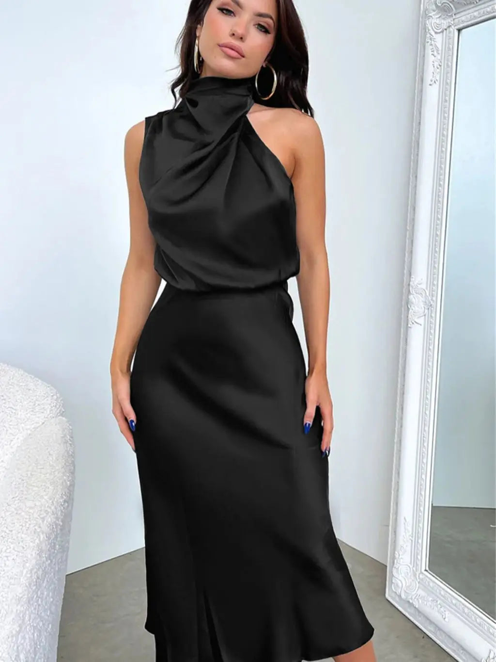 Organza Strapless Puff Sleeve Fit and Flare Midi Dress - View 3