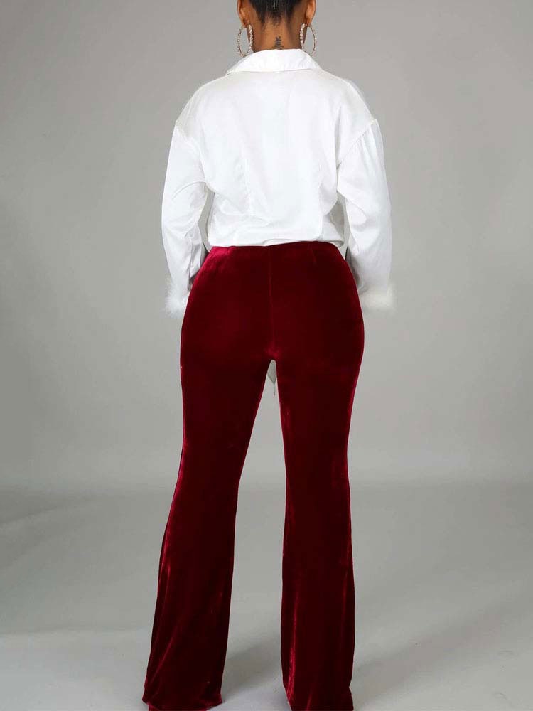 Velvet Velour Flared Bell Bottoms High Waist Pants