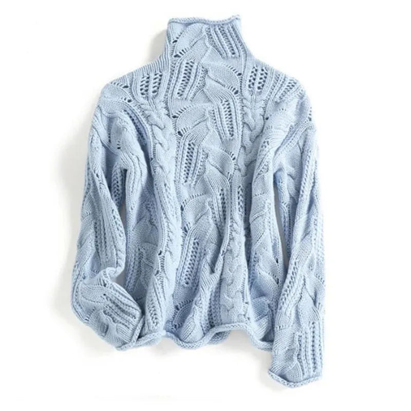 Turtleneck Cable Knit Pointelle Oversized Sweater 2