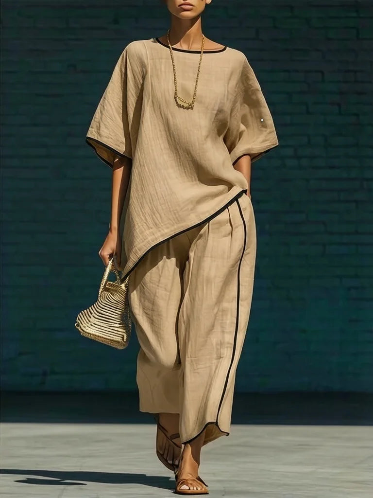 Short Sleeve Asymmetric Hem Top and Wide Leg Pants Two Piece Set 6