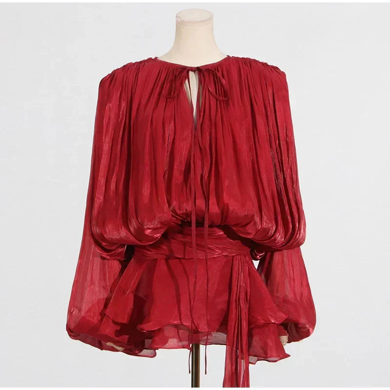 Elegant V - Neck Lace - Up Summer Style Mini Dress - View 8
