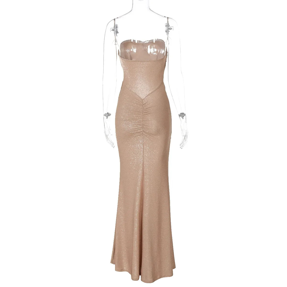 Metallic Strapless Ruched Twist Front Column Maxi Dress - View 8
