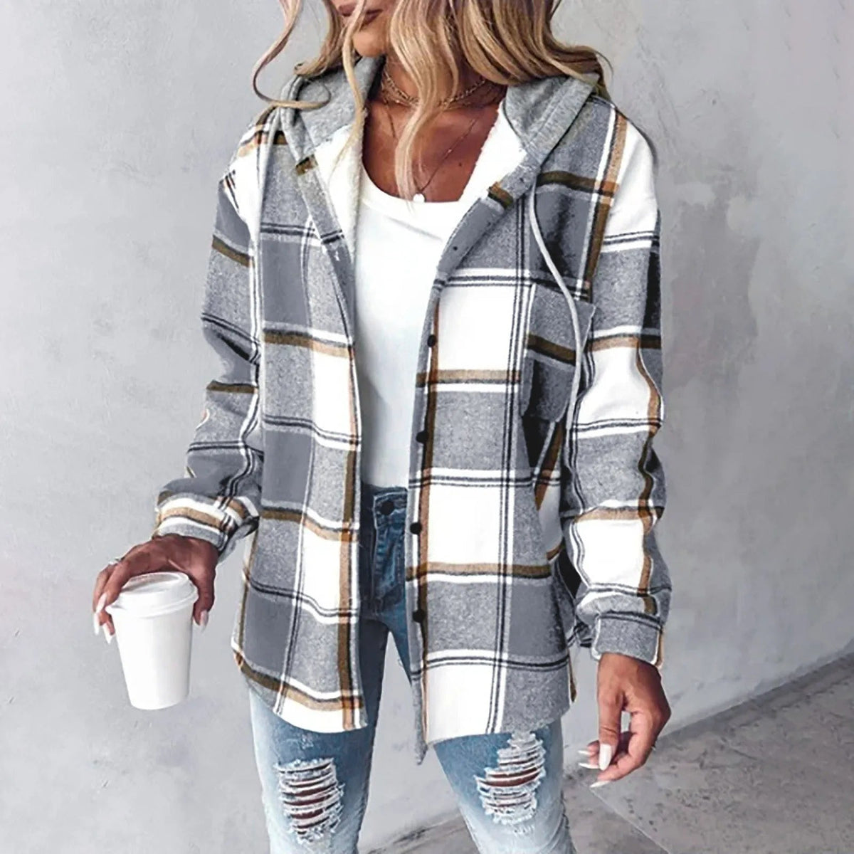 Plaid Hooded Button Front Shacket