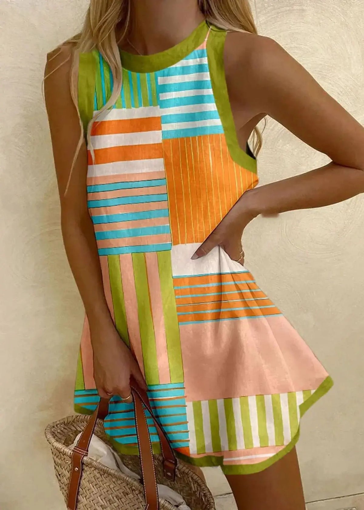 Colorblock Striped Sleeveless Top and Shorts Two Piece Set