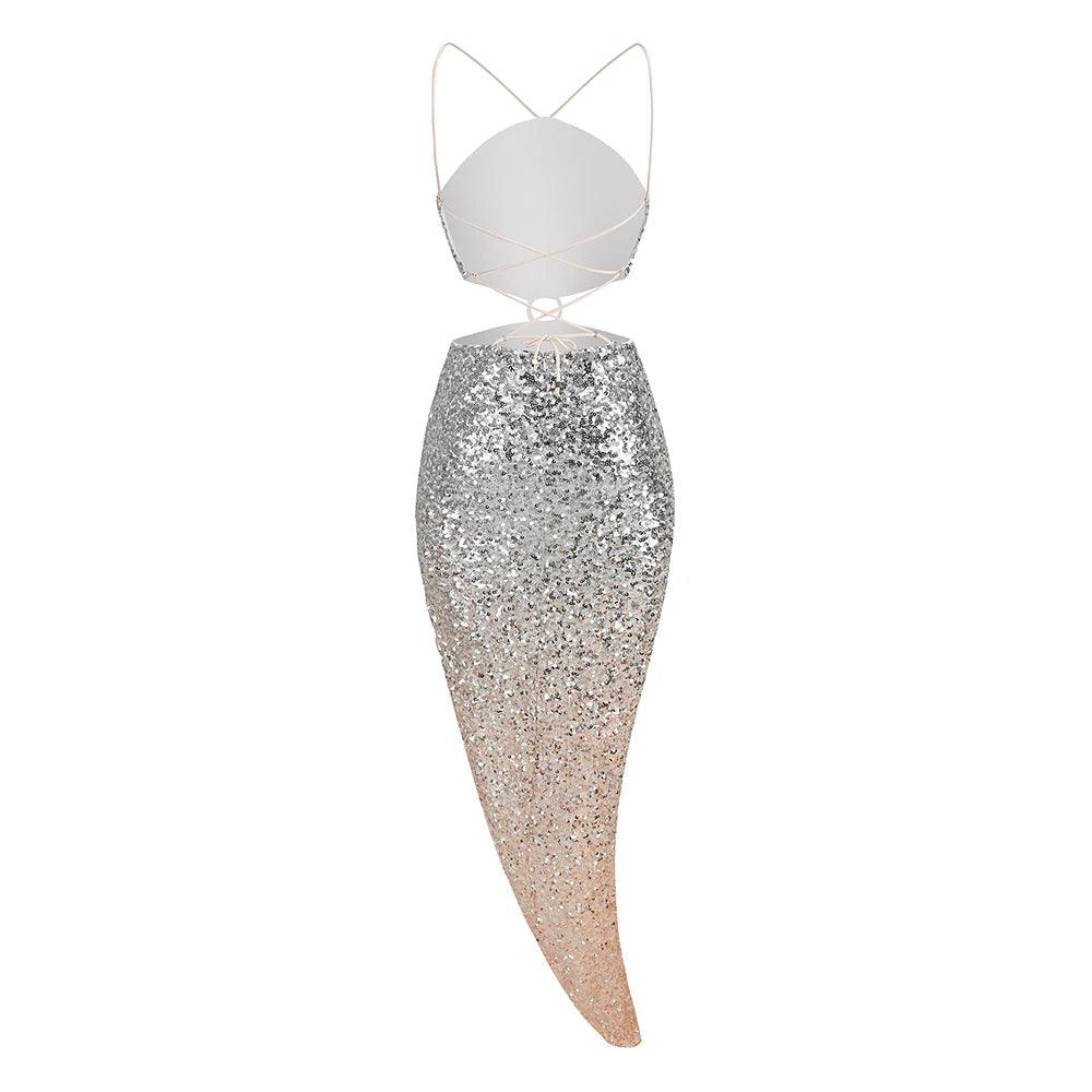Sequin Halter Neck Cut Out High Split Bodycon Maxi Dress - View 5