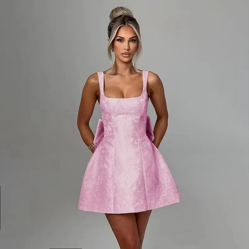 Jacquard Bow Strapless Backless Mini Dress - View 10