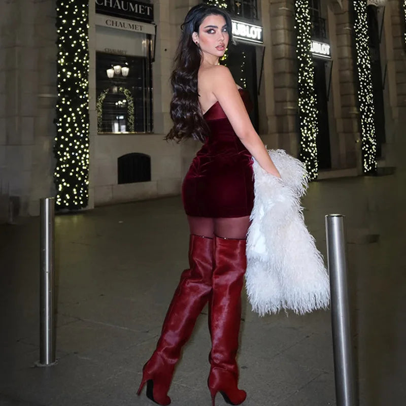 Velvet Off - shoulder Strapless Mini Dress - View 4