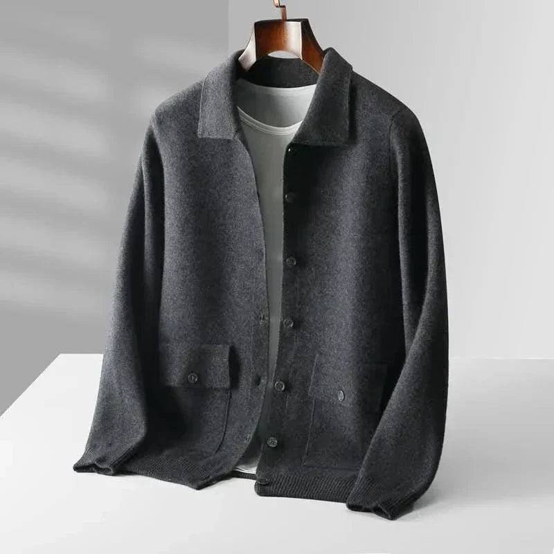 Collared Button Front Patch Pocket Knit Cardigan Jacket