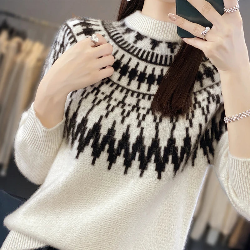 Mock Neck Fair Isle Knit Sweater 3