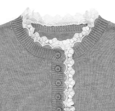 Lace Trim Button Placket Crew Neck Sweater 6