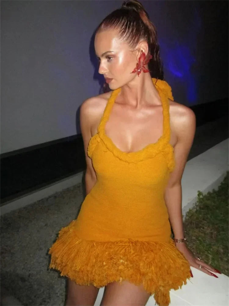 V-Neck Sleeveless Bodycon Mini Dress in yellow - View 5
