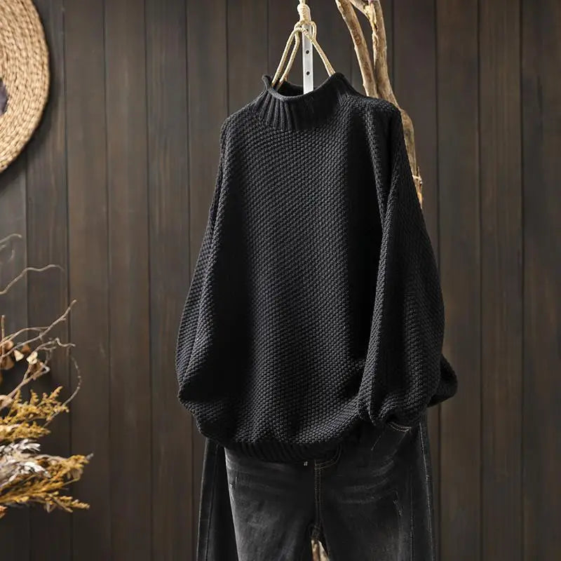 Mock Neck Chunky Knit Oversized Sweater 11