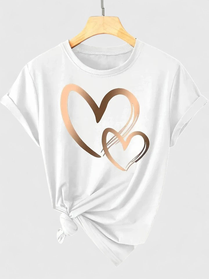 Heart Print Crew Neck Short Sleeve T-Shirt 23