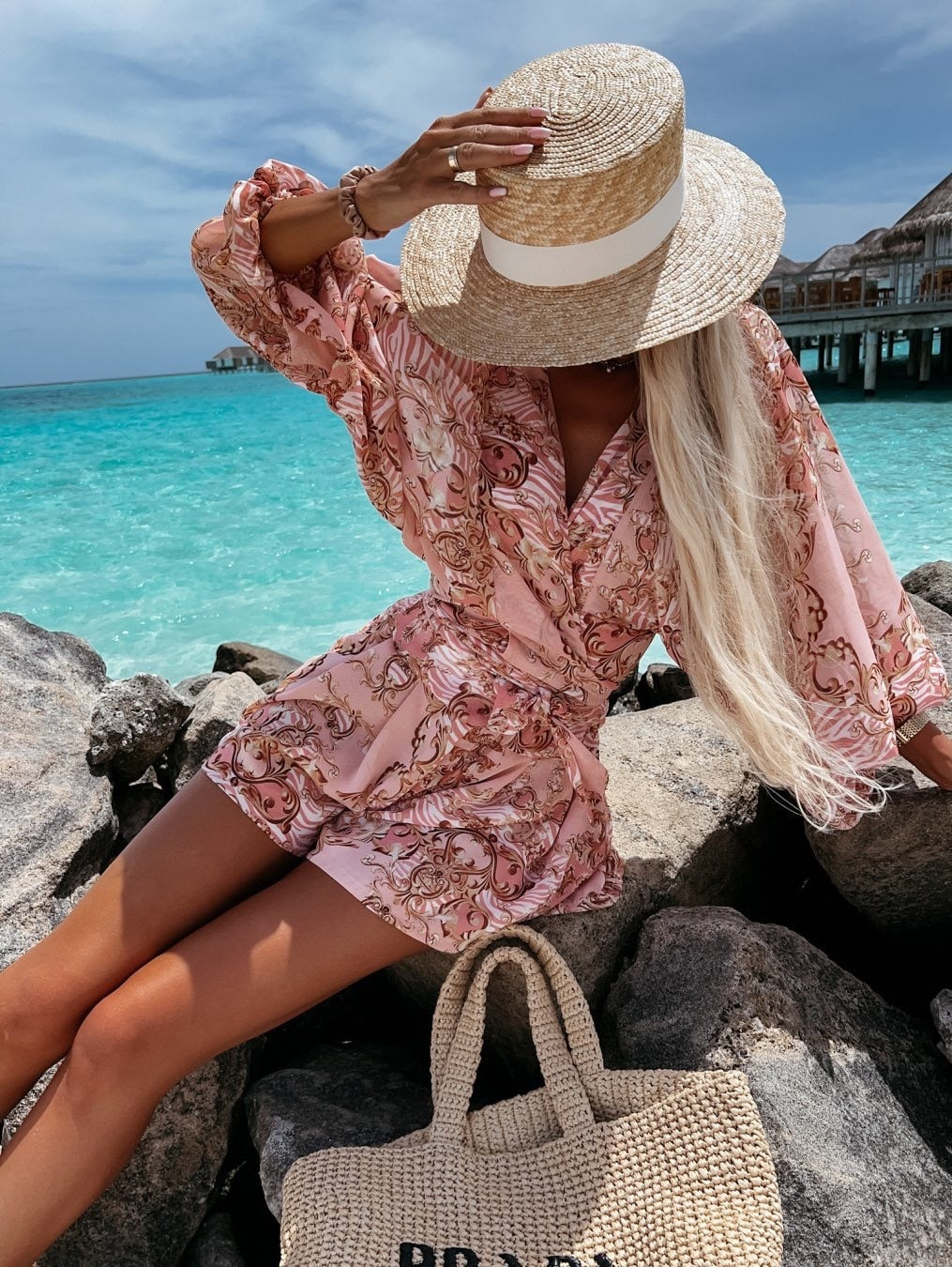 Floral Print Wrap Long Sleeve Ruffle A-Line Midi Dress - View 8