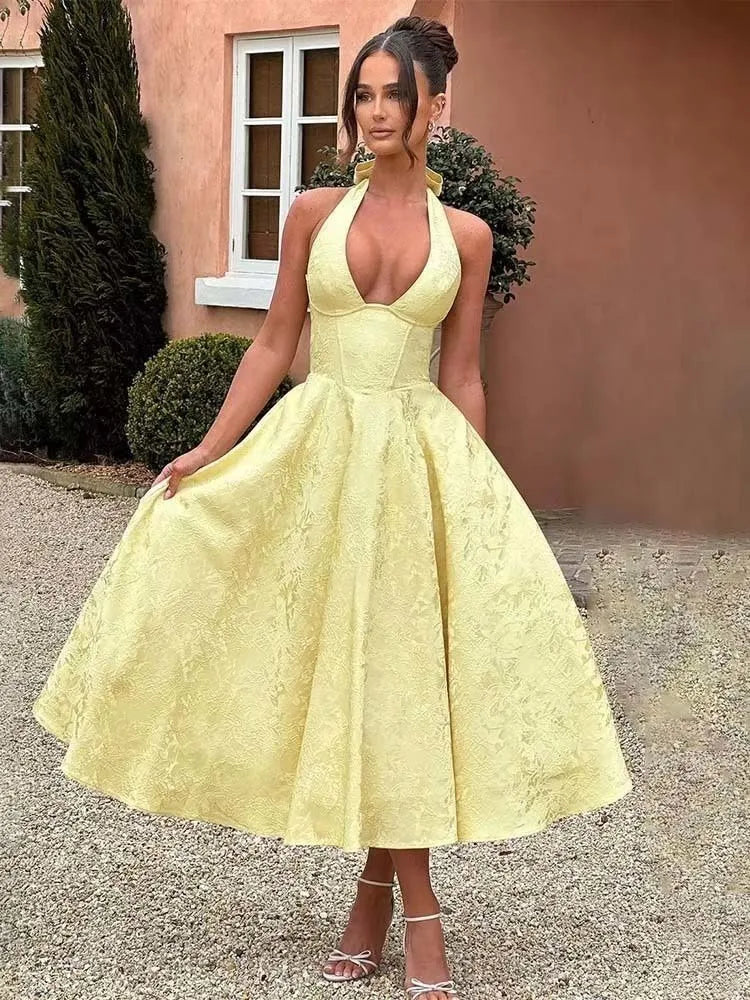 Bow Backless Jacquard A Line Mini Dress - View 5