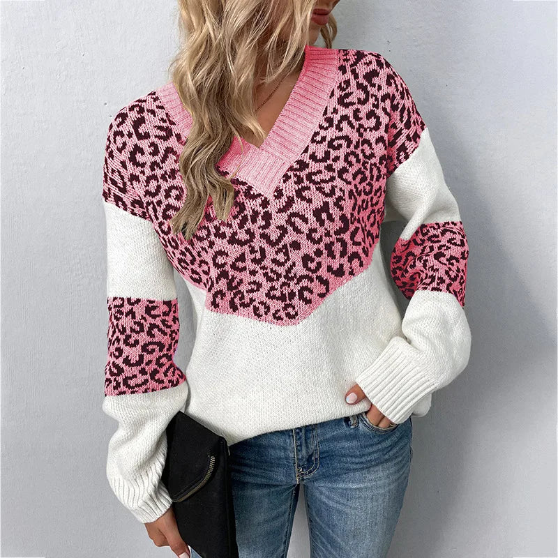 Leopard Colorblock V-Neck Sweater 4