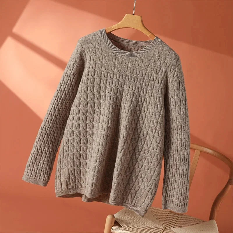Crew Neck Long Sleeve Cable Knit Sweater 10