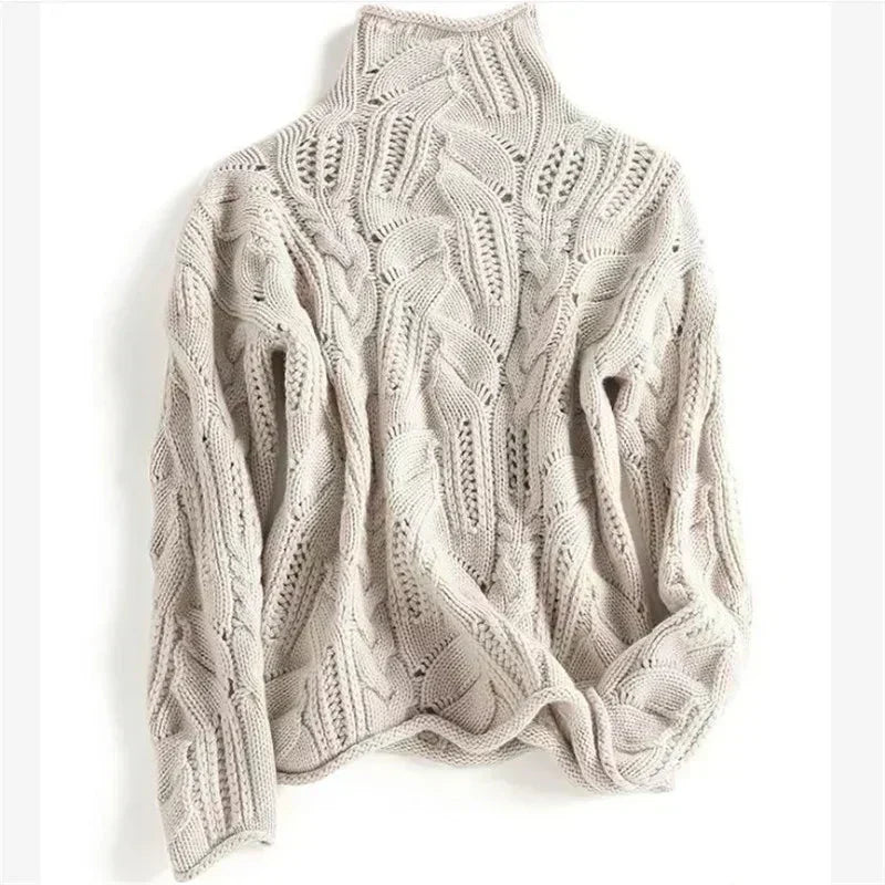 Turtleneck Cable Knit Pointelle Oversized Sweater 4