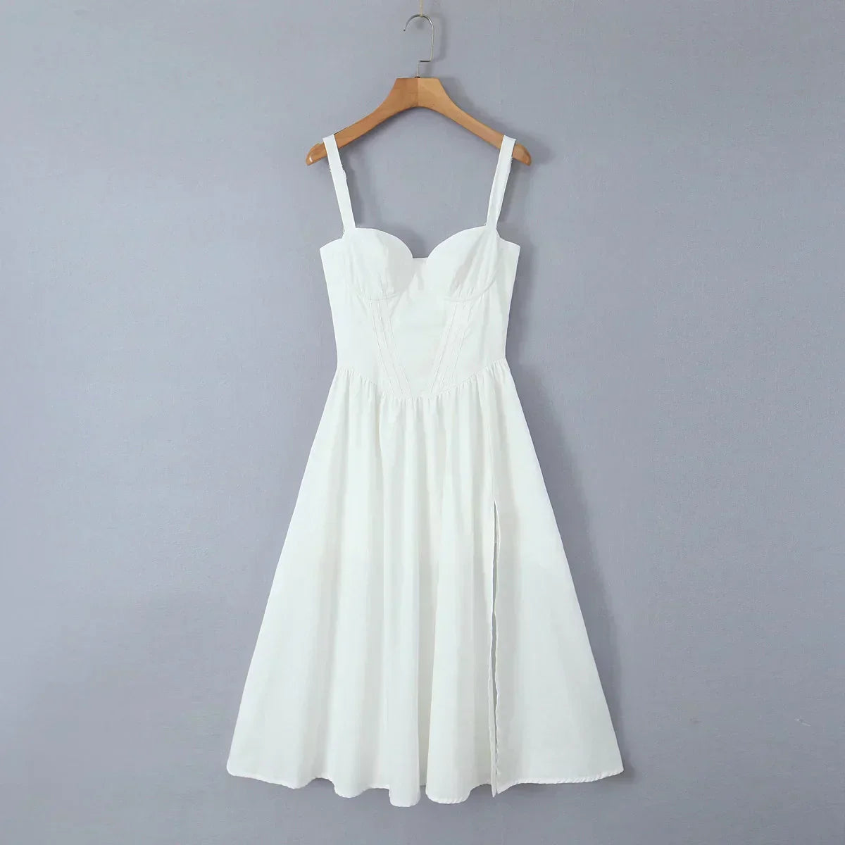 Corset Sweetheart Neck Spaghetti Strap High Split Midi Dress - View 7