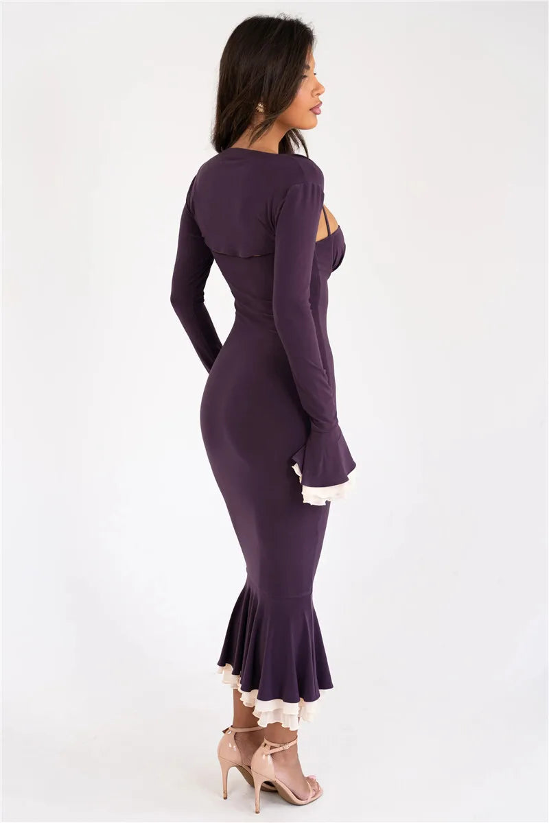 Sweetheart Spaghetti Strap Ruffle Trim Mermaid Midi Two-Piece Set - View 17