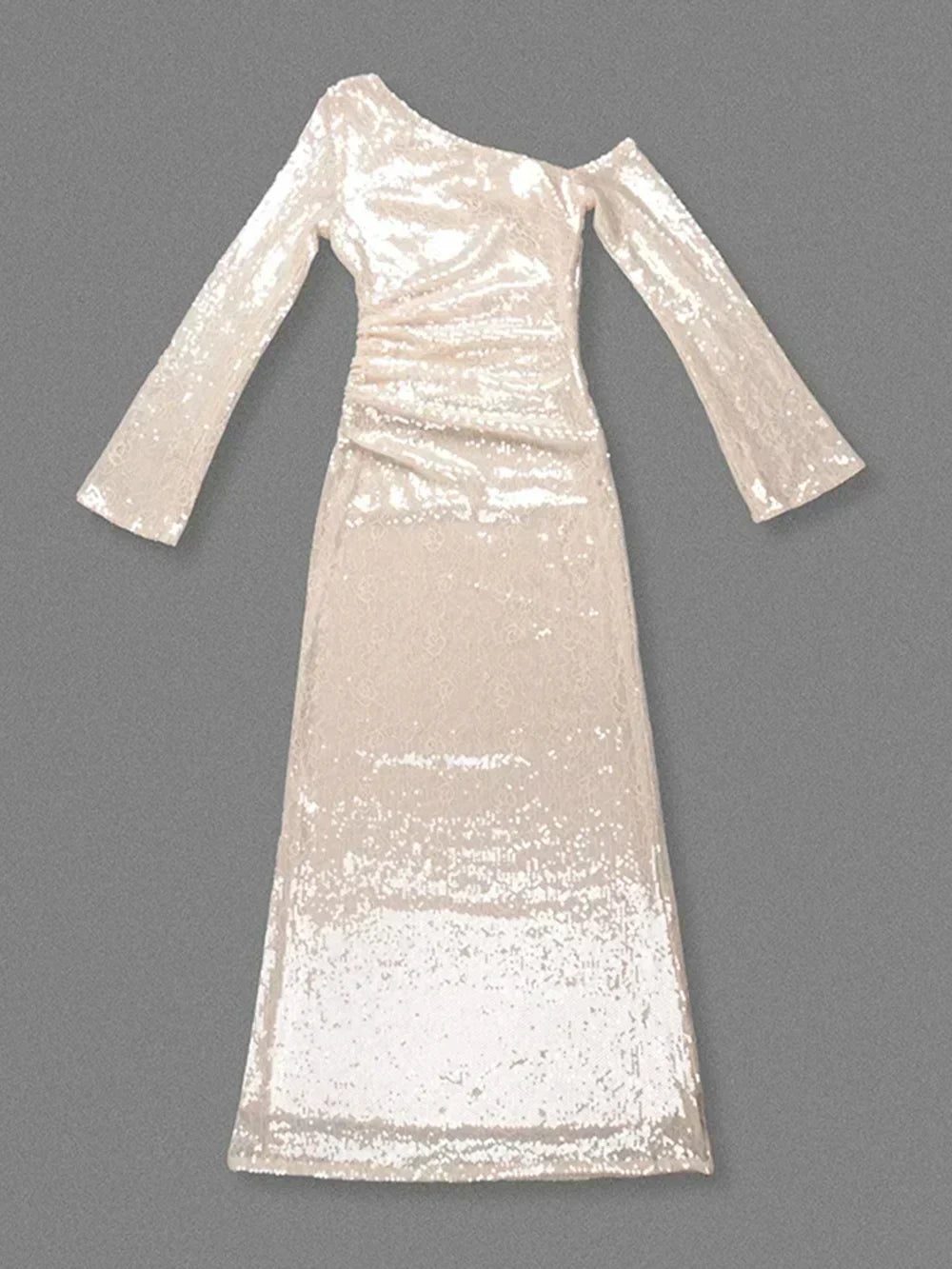 Sequin One Shoulder Long Sleeve 3D Floral Bodycon Maxi Dress - View 9