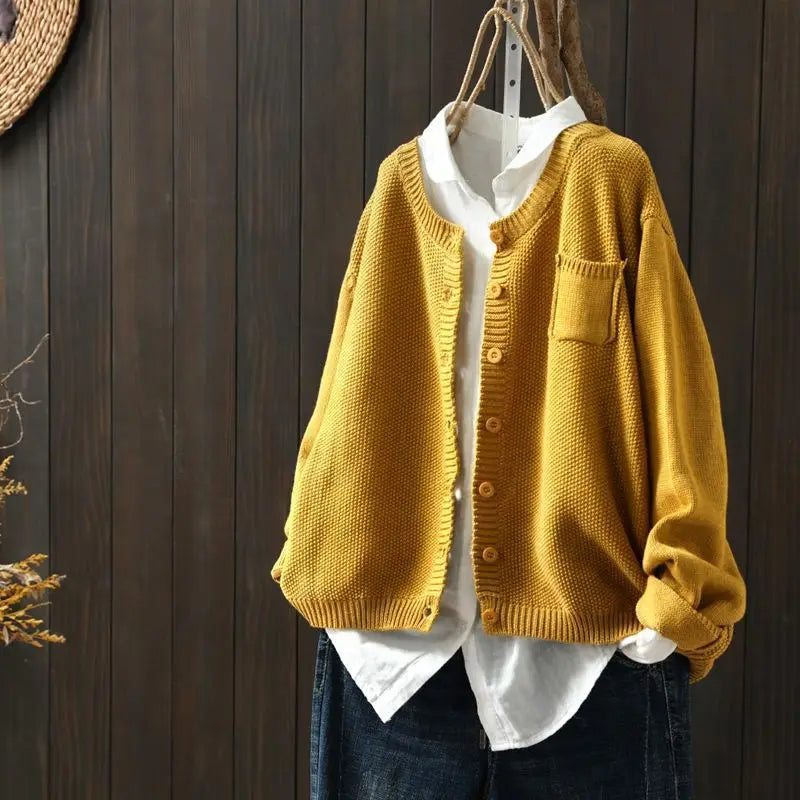 Crew Neck Button Front Chest Pocket Knit Cardigan 7