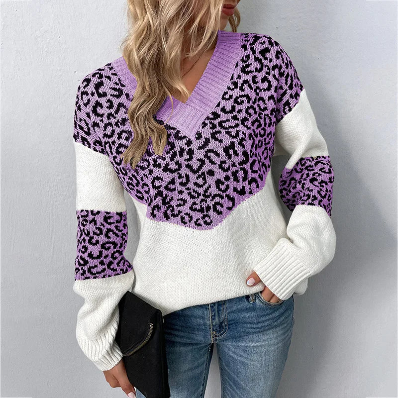 Leopard Colorblock V-Neck Sweater 5