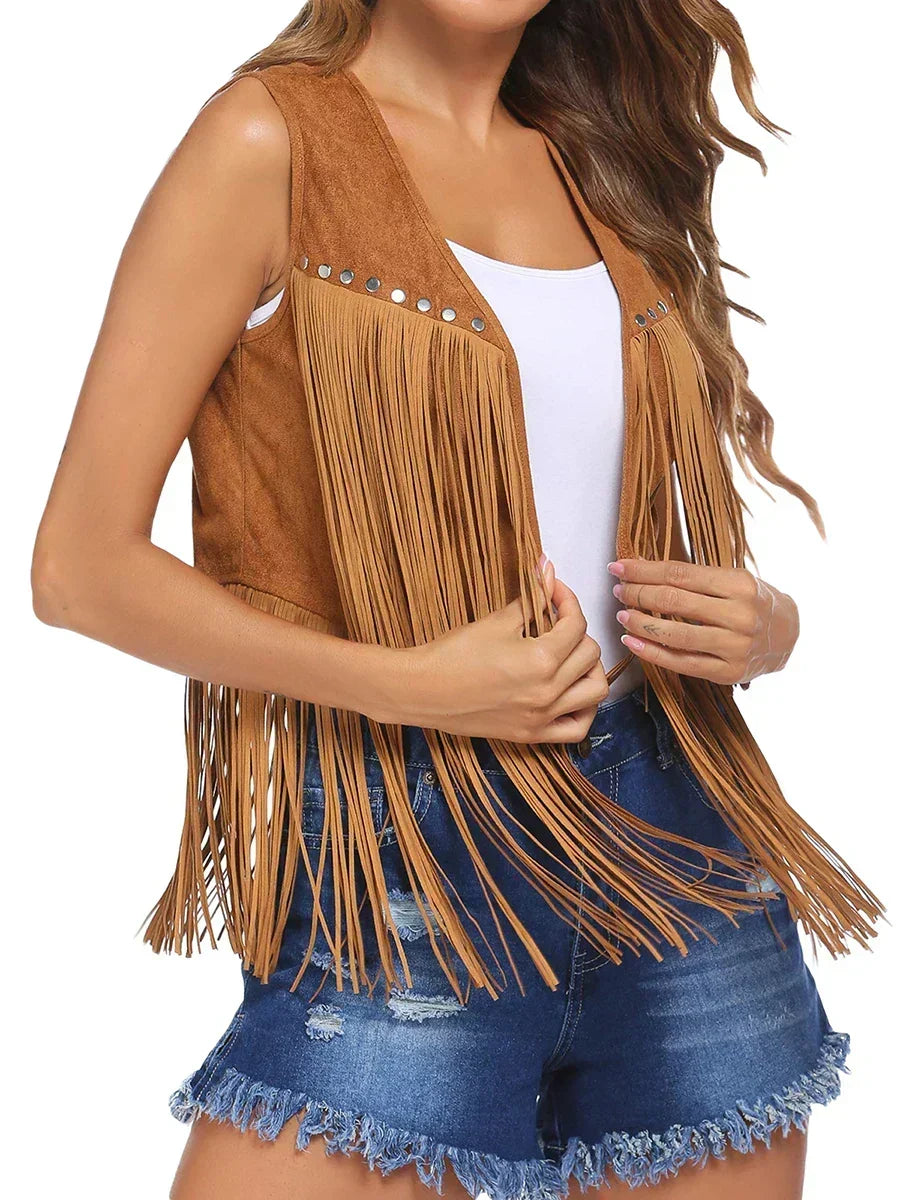 Fringe Suede Look Open Front Vest 15