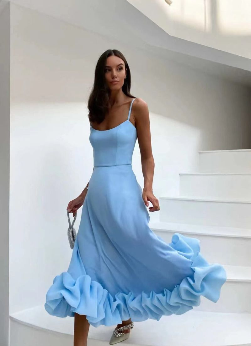 Spaghetti Strap Scoop Neck Tiered Ruffle A-Line Midi Dress - View 5