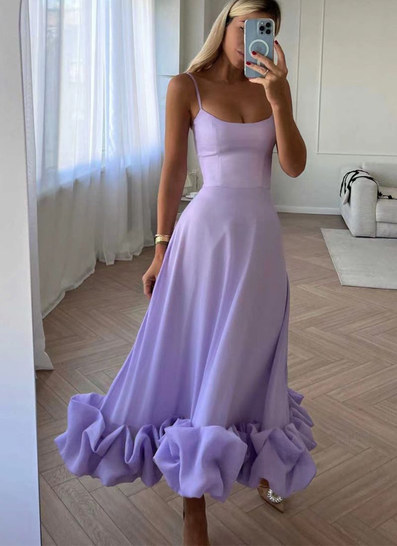 Spaghetti Strap Scoop Neck Tiered Ruffle A-Line Midi Dress - View 2