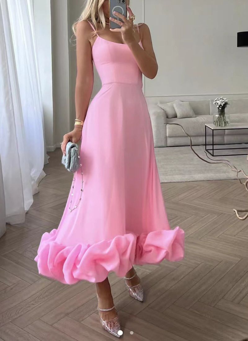 Spaghetti Strap Scoop Neck Tiered Ruffle A-Line Midi Dress