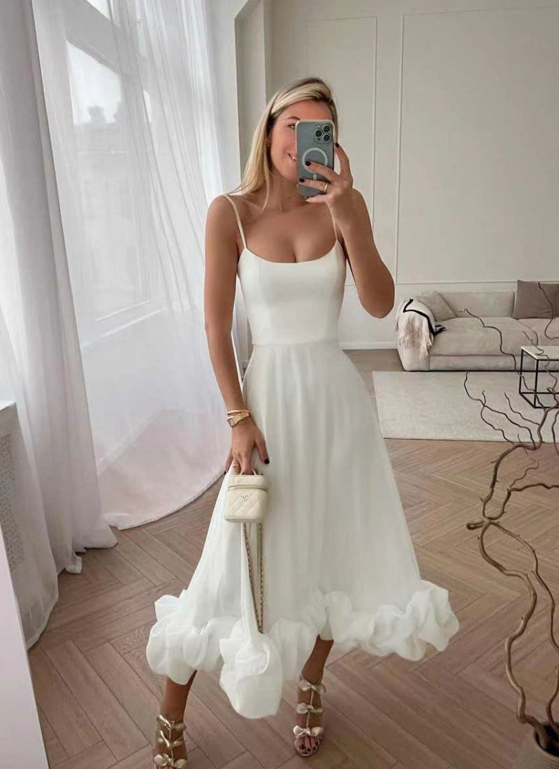 Spaghetti Strap Scoop Neck Tiered Ruffle A-Line Midi Dress - View 4