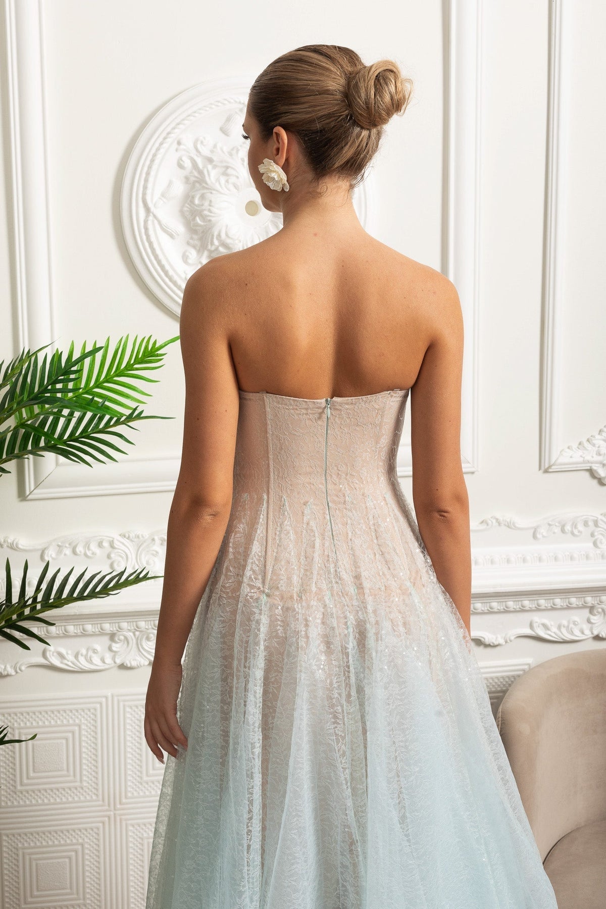 Strapless A-Line Midi Dress - Turquoise Gradient - View 8