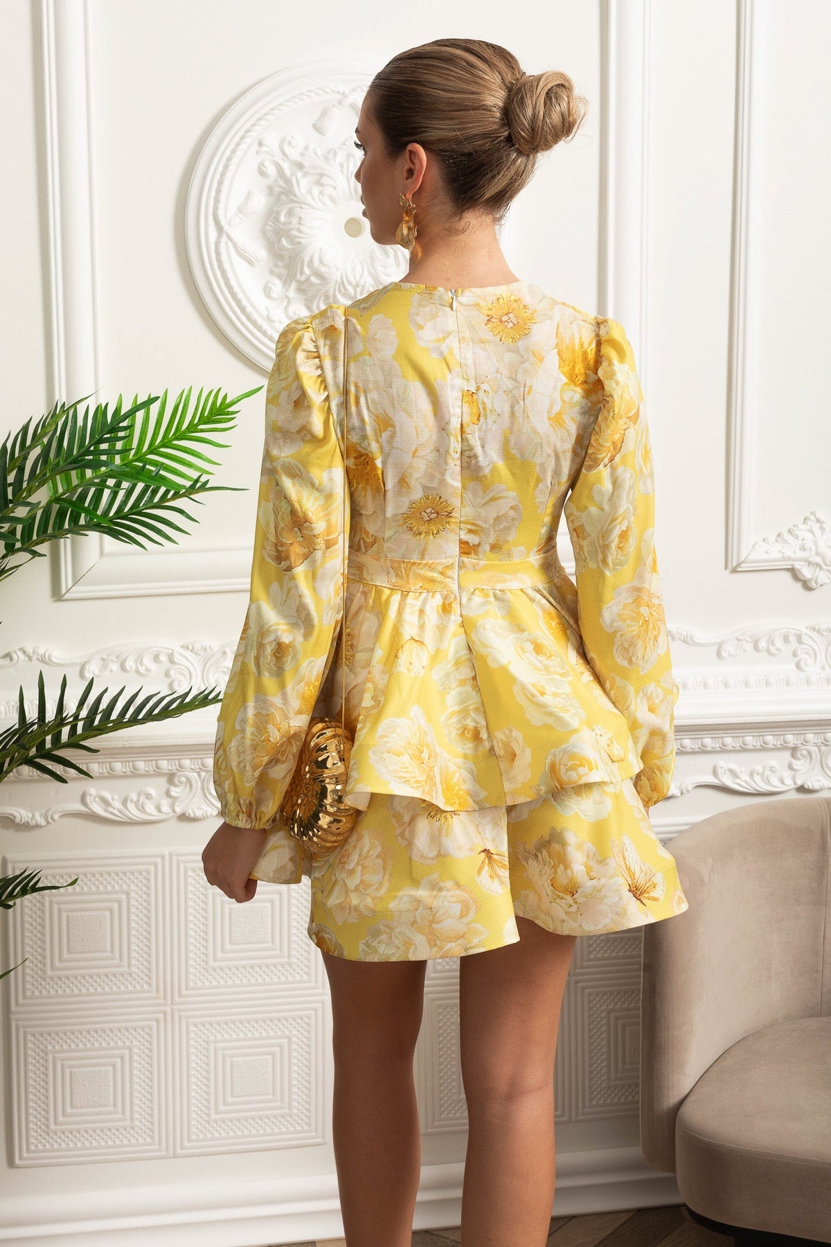 Floral Romantic Mini Dress - Yellow - View 7
