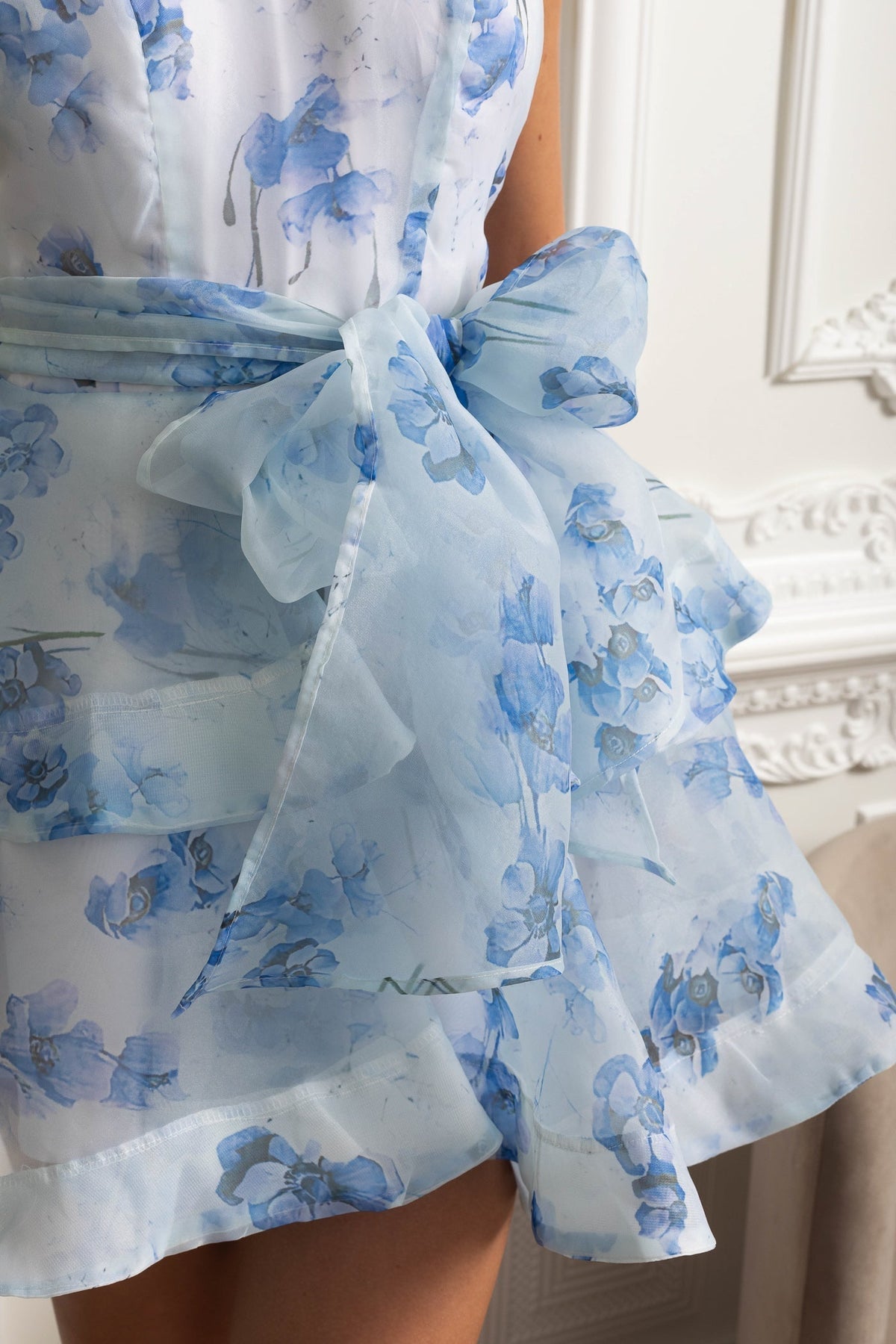 Floral Halterneck Ruffle Mini Dress - Blue - View 5