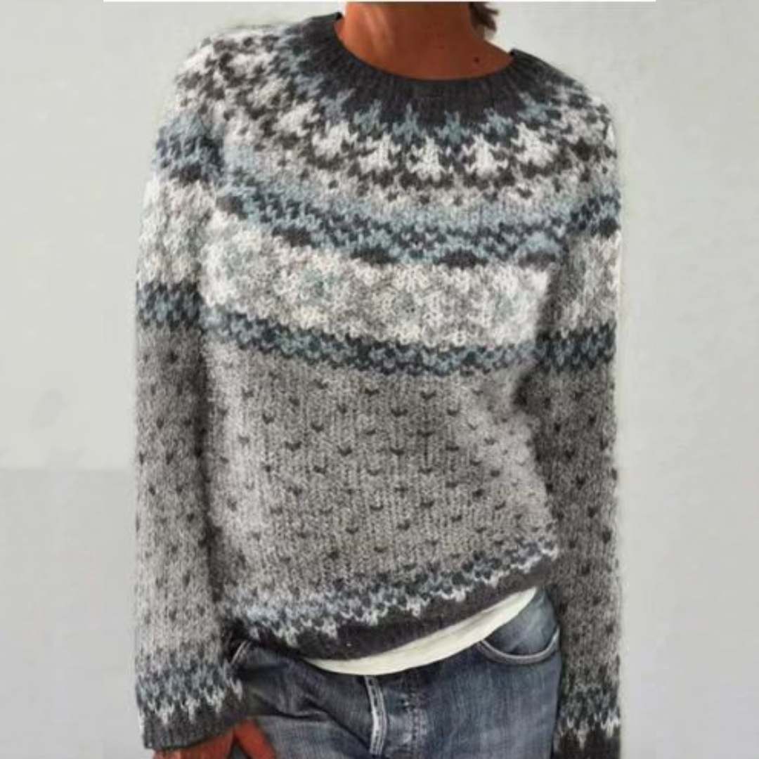 Crew Neck Fair Isle Nordic Knit Sweater