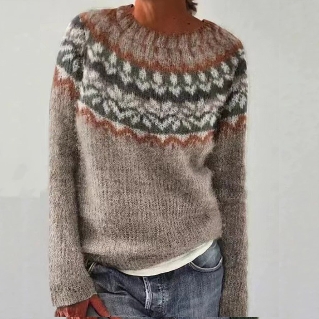 Crew Neck Fair Isle Knit Sweater