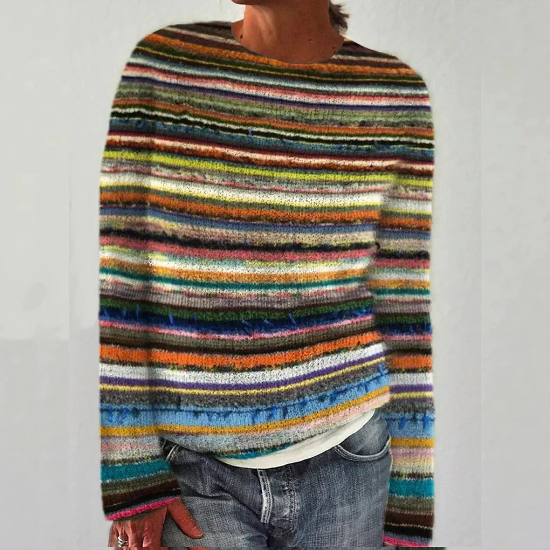 Striped Round Neck Long Sleeve Knit Sweater