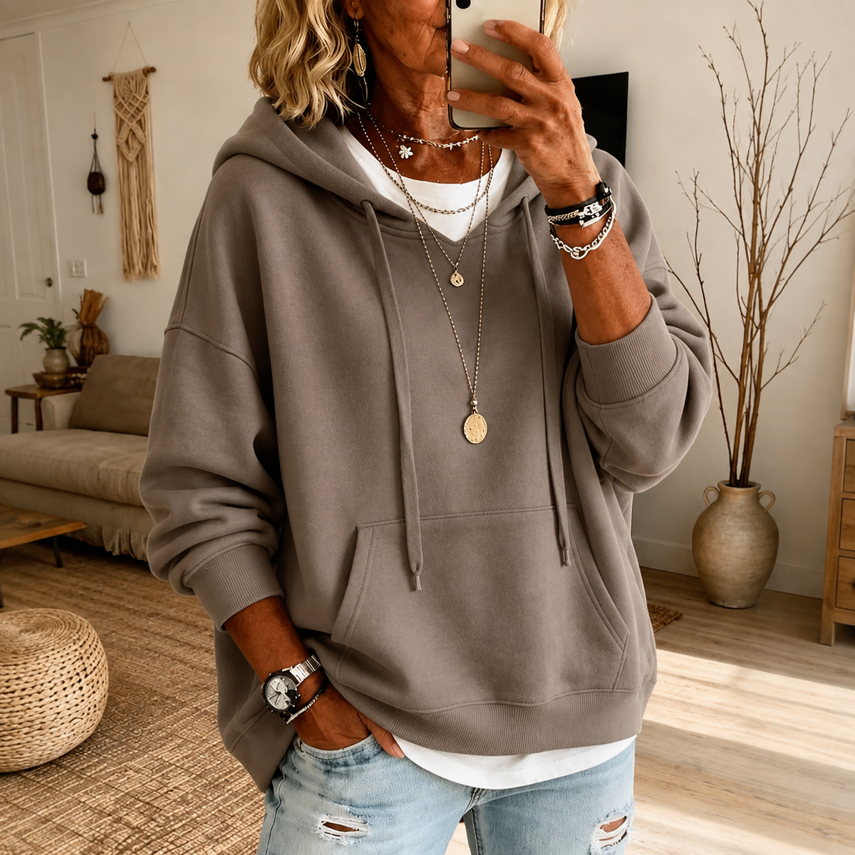 Drawstring Hooded Kangaroo Pocket Oversized Hoodie