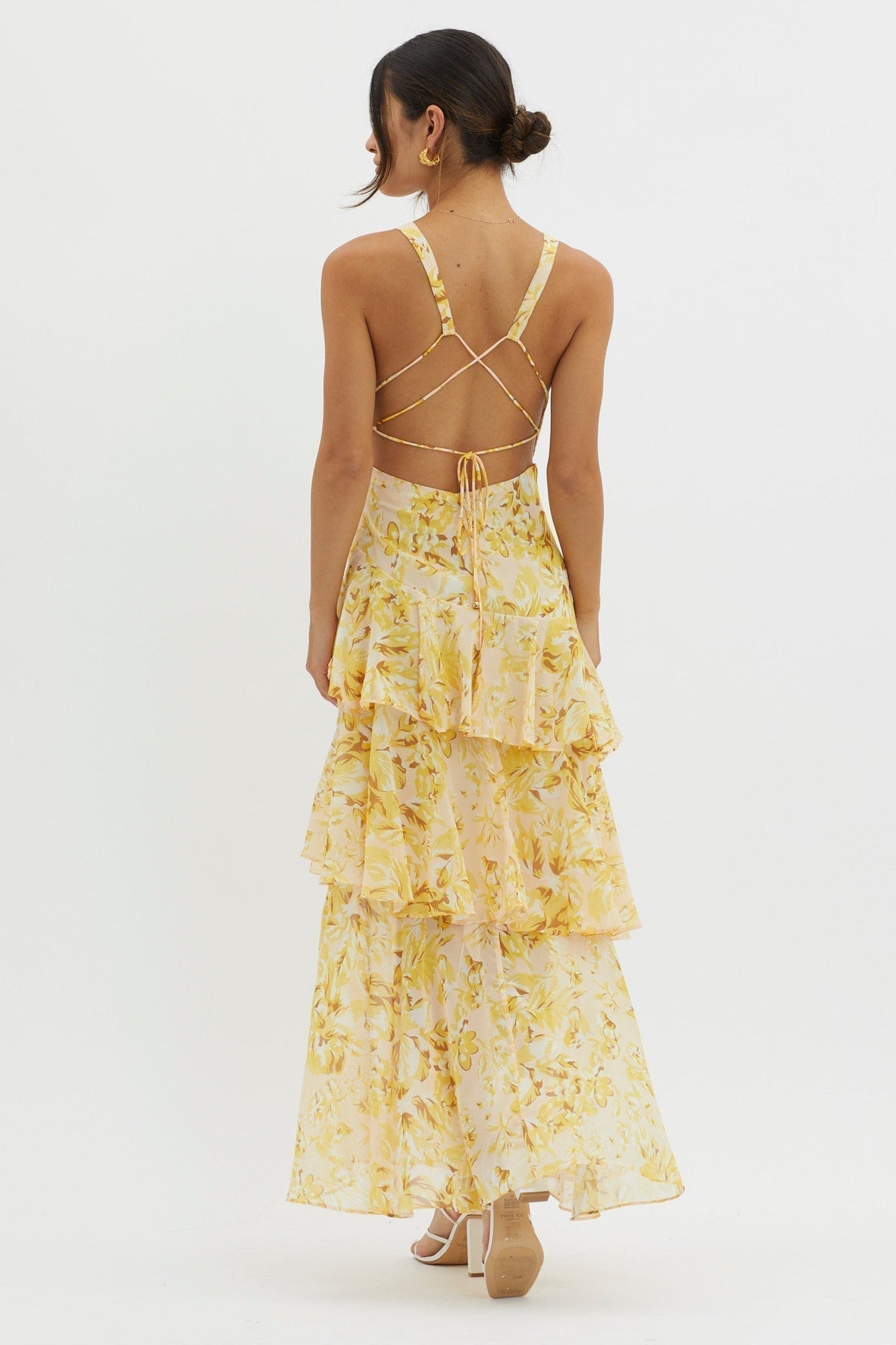 Floral Deep V-Neck Sleeveless Tiered Ruffle Maxi Dress 9
