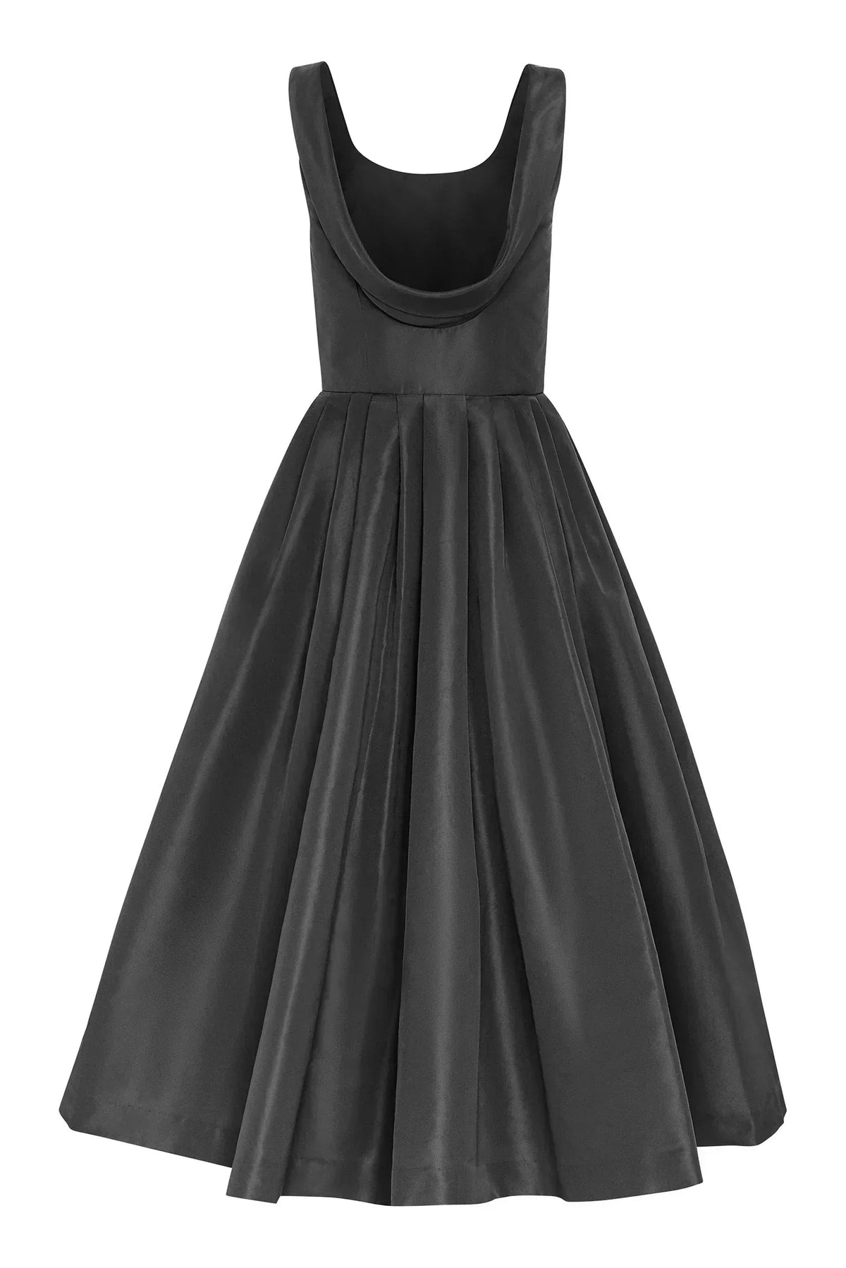 Satin Sleeveless Scoop Neck Box Pleat Pocket A-Line Midi Dress - View 4